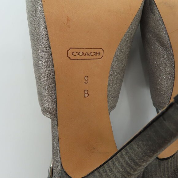 Coach ASHTON Women 9 Shimmer Gray Leather Peep Toe Platform Stiletto Heels Shoes - Picture 13 of 15